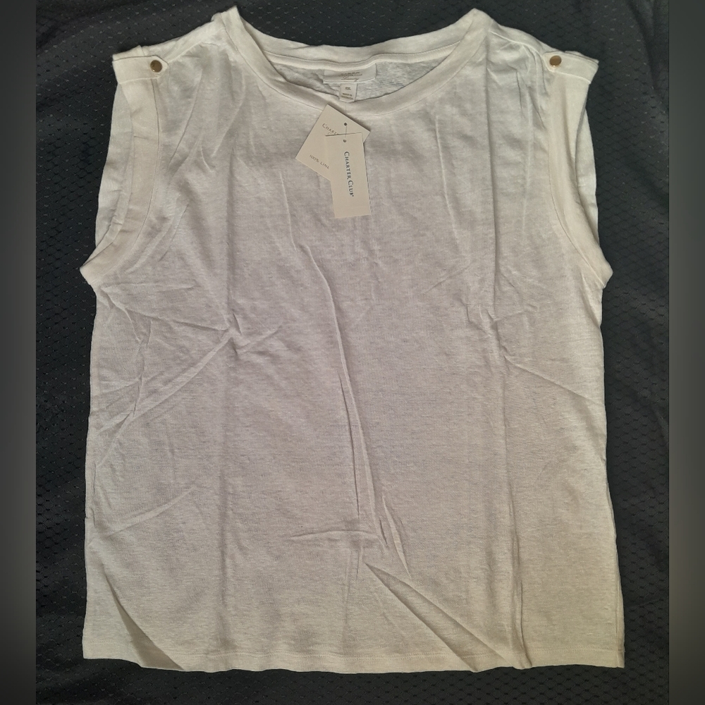 Charter Club Women Linen White Sleeveless Top Blouse Size 2XL NWT
